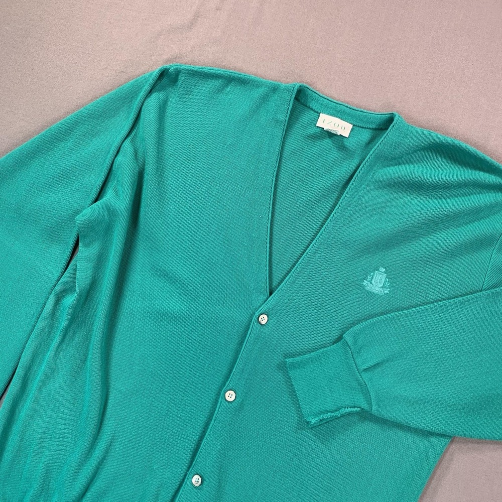 Vintage IZOD Cardigan Sweater Mens XLT Green Knit Big & Tall USA Crest Logo